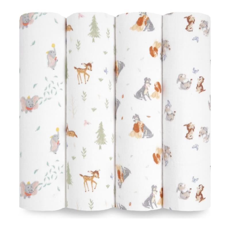 aden + anais Essentials Cotton Muslin Swaddles 4-Pack - Disney Baby, Disney + Friends