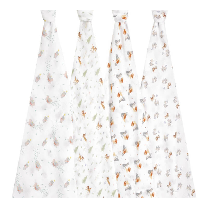 aden + anais Essentials Cotton Muslin Swaddles 4-Pack - Disney Baby, Disney + Friends