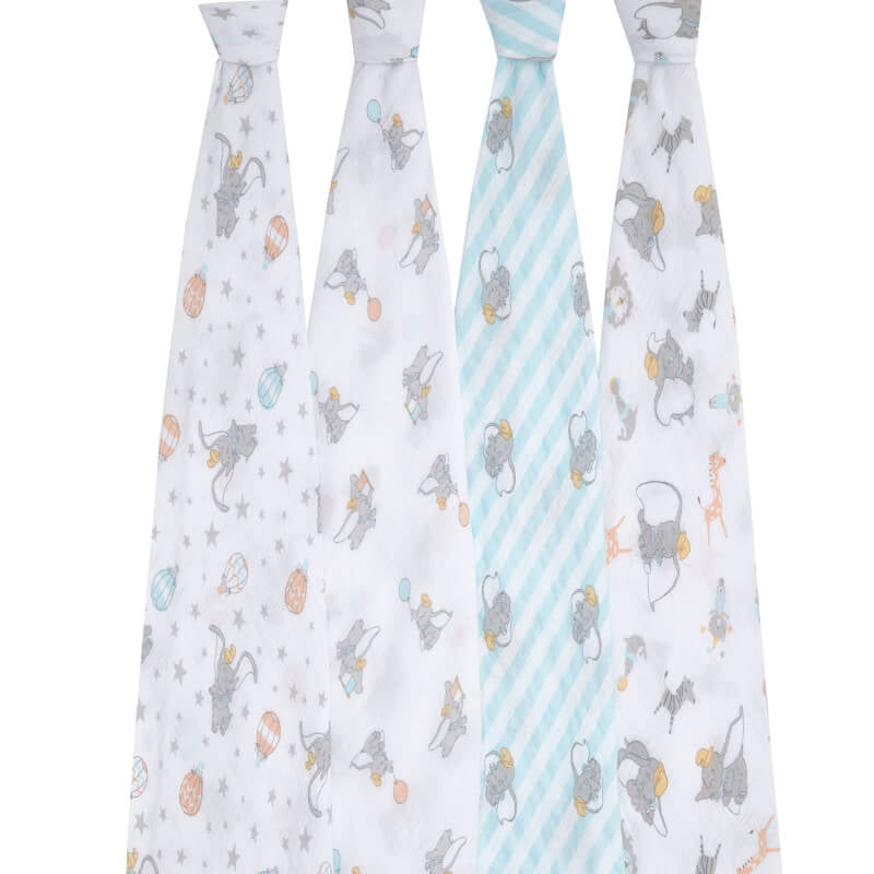 aden + anais Essentials Cotton Muslin Swaddles 4-Pack - Disney Dumbo New Heights