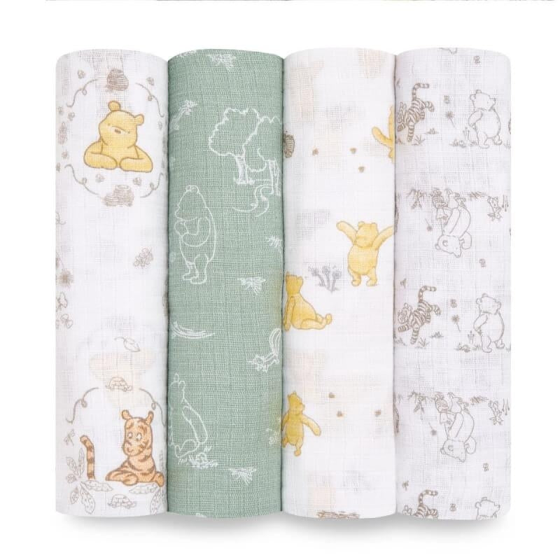 aden + anais Essentials Cotton Muslin Swaddles 4-Pack - Disney Baby, Winnie + Friends