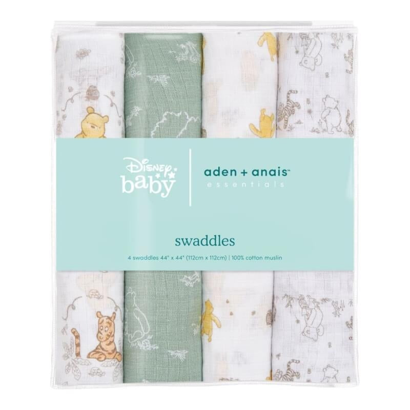 aden + anais Essentials Cotton Muslin Swaddles 4-Pack - Disney Baby, Winnie + Friends