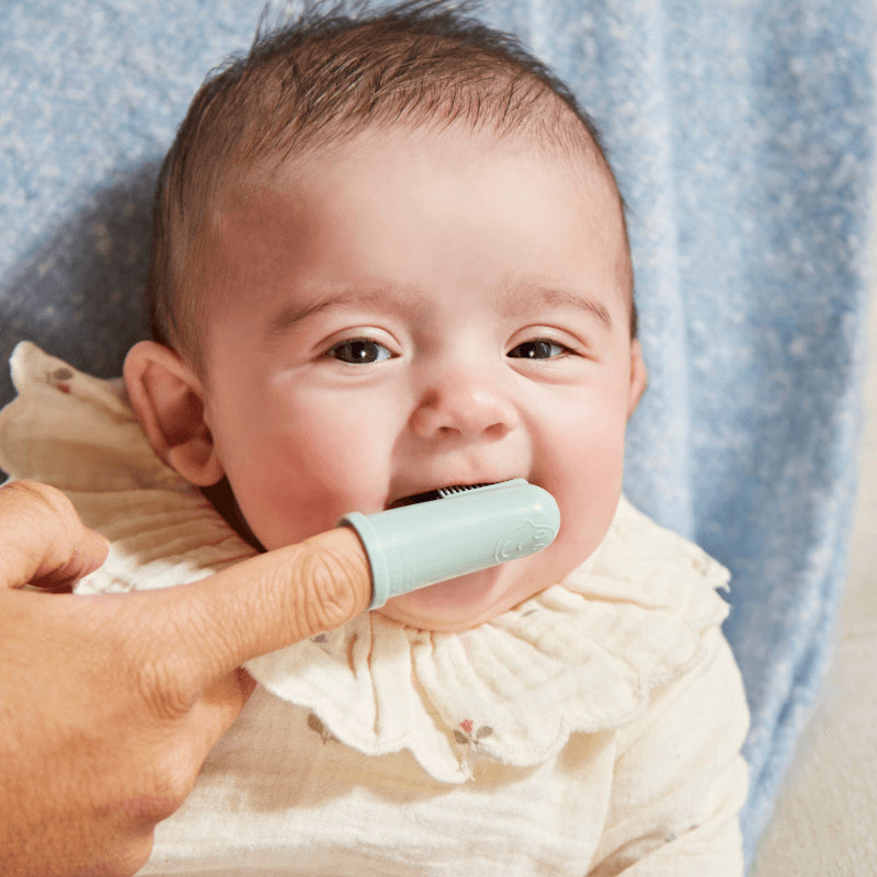 火柴猴造型手指牙刷,附便攜盒 - 灰色和薄荷綠