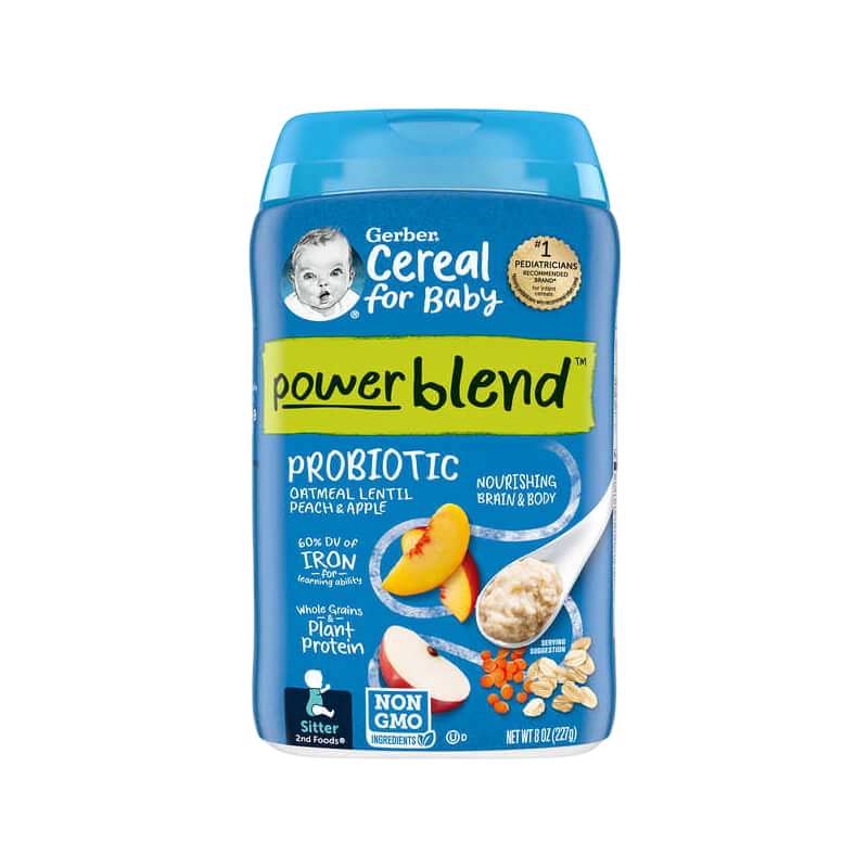 Gerber Cereal for Baby Power Blend 2nd Foods Probiotic Oatmeal Lentil Peach & Apple 8 oz (227 g)