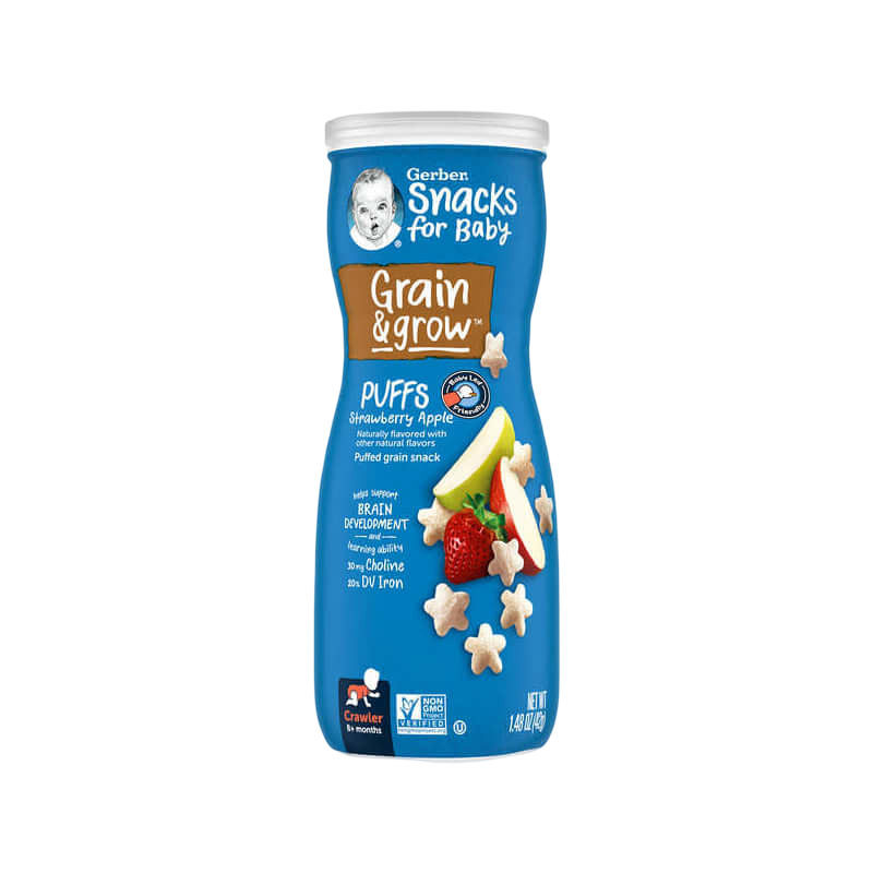 Gerber Snacks for Baby Grain & Grow Puffs Puffed Grain Snack 8+ Months Strawberry Apple 1.48 oz (42 g)