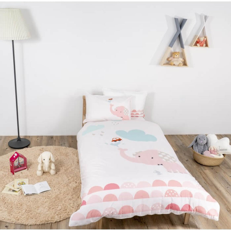 Jadaloo Anti-Dustmite Junior Bed Duvet Set - Pink Elephant