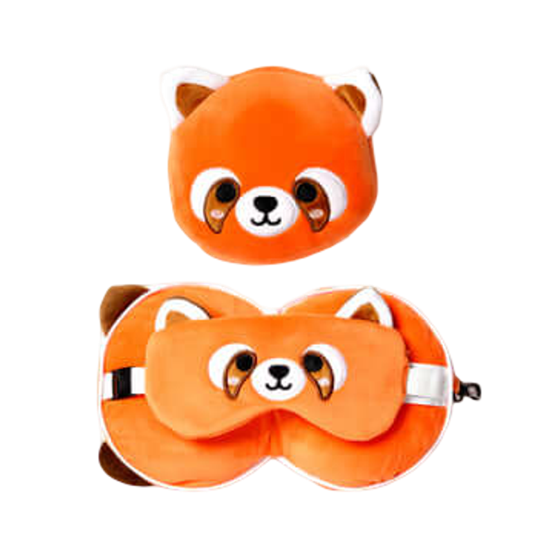 RELAXEAZZZ Kids Travel Pillow & Eye Mask - Red Panda