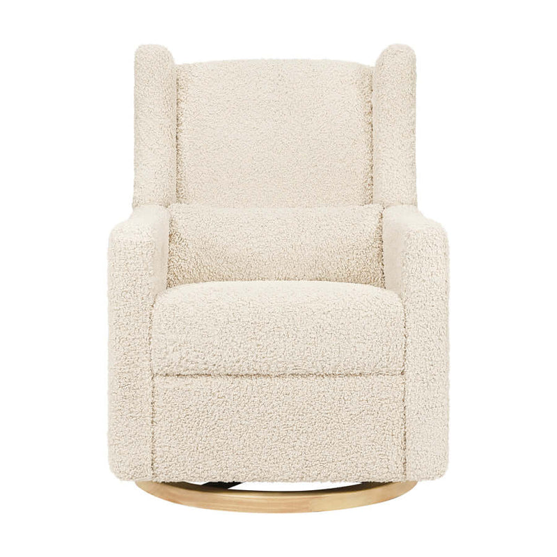 Babyletto Kiwi Electronic Recliner & Swivel Glider w/ USB Port - Almond Teddy Loop with Light Wood Base
