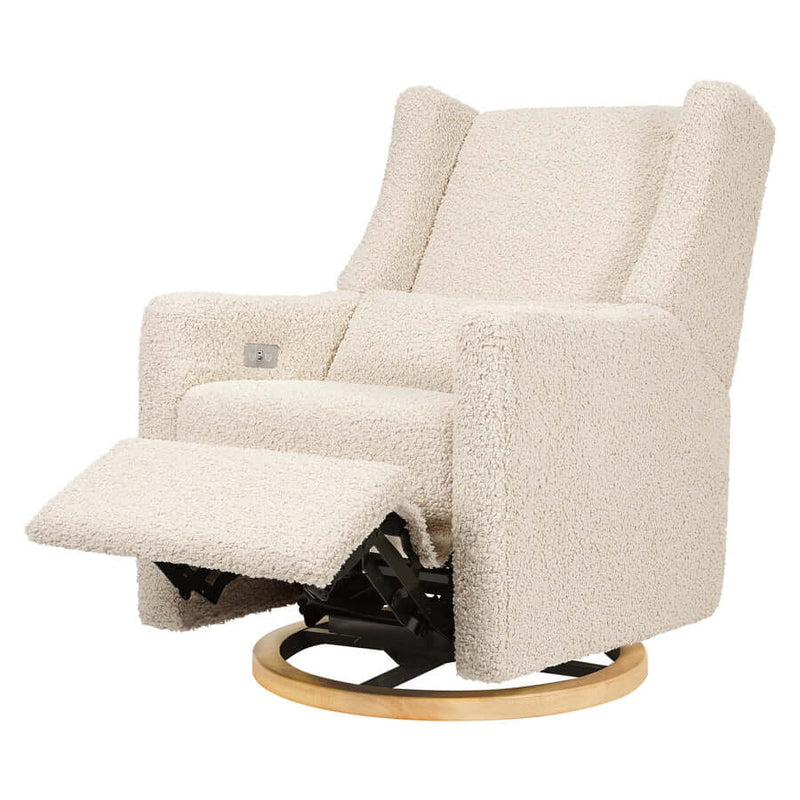 Babyletto Kiwi Electronic Recliner & Swivel Glider w/ USB Port - Almond Teddy Loop with Light Wood Base