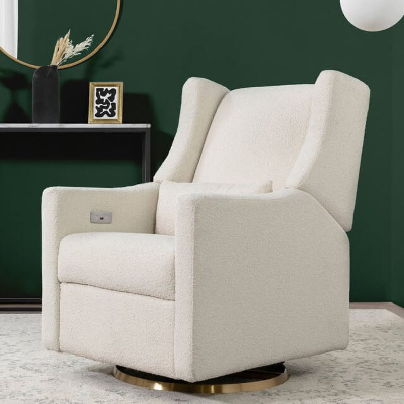 Babyletto Kiwi Electronic Recliner & Swivel Glider w/ USB Port - Ivory Boucle with Gold Base