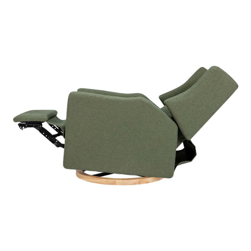 Babyletto Kiwi Electronic Recliner & Swivel Glider w/ USB Port - Olive Boucle with Light Wood Base
