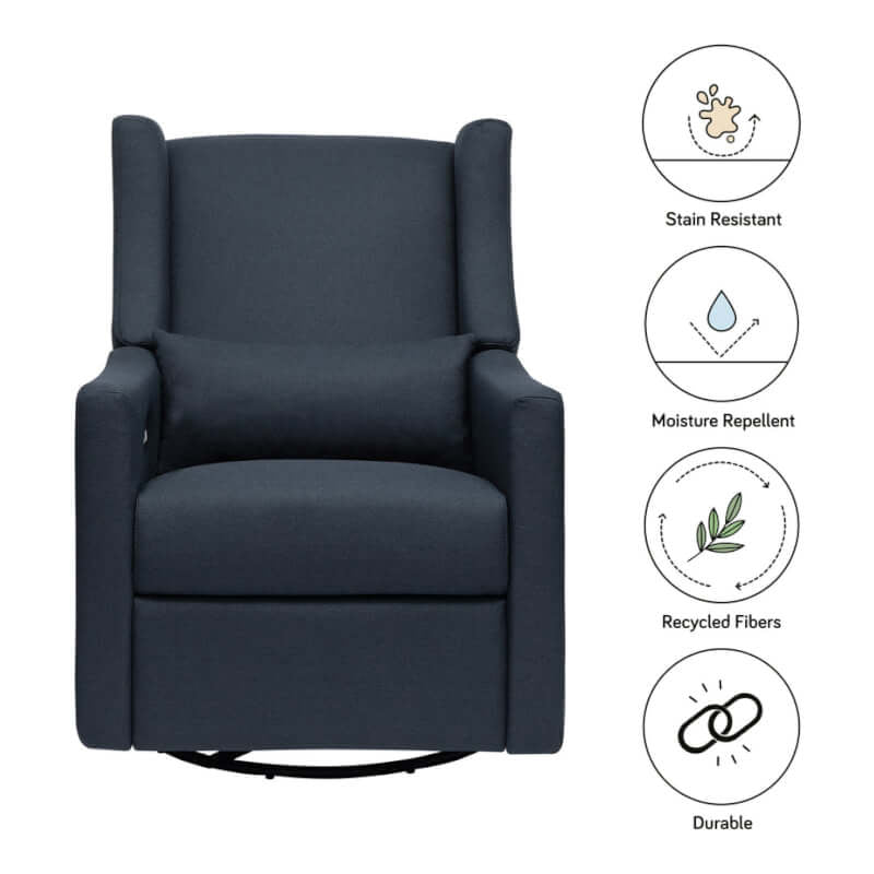 Babyletto Kiwi Electronic Recliner & Swivel Glider w/ USB Port - Performance Navy Eco-Twill