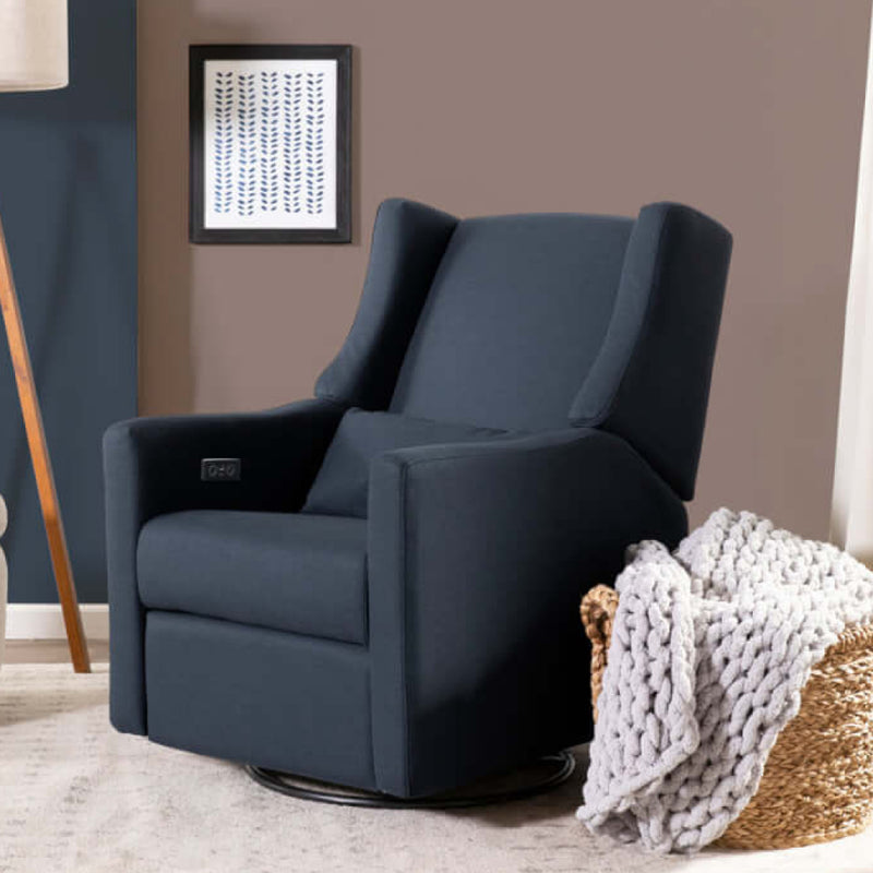 Babyletto Kiwi Electronic Recliner & Swivel Glider w/ USB Port - Performance Navy Eco-Twill