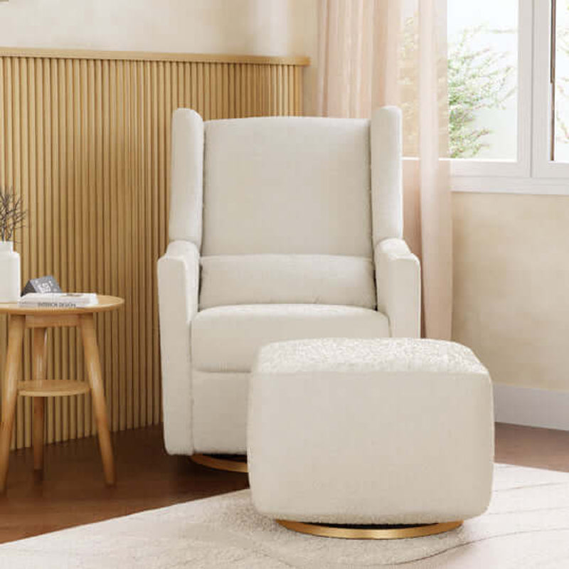 Babyletto Kiwi Gliding Ottoman - Ivory Boucle with Gold Base
