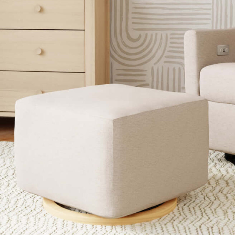 Babyletto Kiwi Gliding Ottoman - Performance Beach Eco-Weave with Light Wood Base