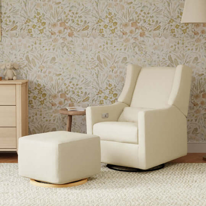 Babyletto Kiwi Gliding Ottoman - Performance Cream Eco-Weave with Light Wood Base