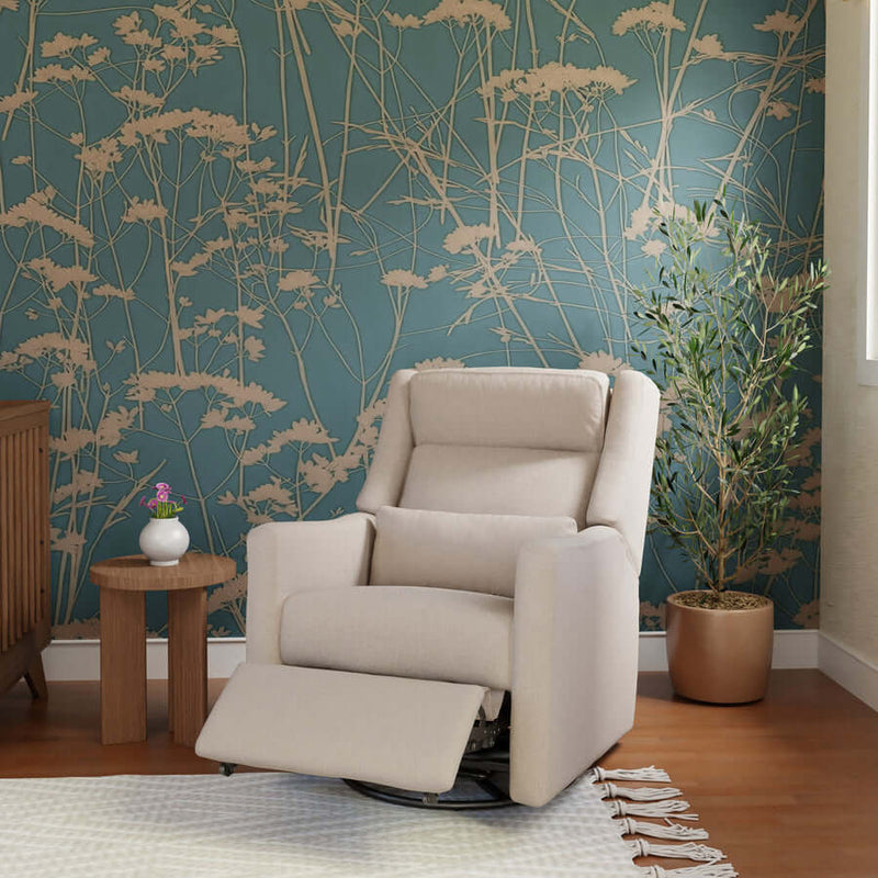 Babyletto Kiwi Plus Power Recliner and Swivel Glider with Power Adjustable Headrest and USB Port - Performance Beach Eco-Weave