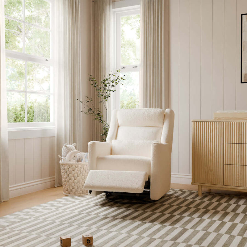 Babyletto Kiwi Plus Power Recliner and Swivel Glider with Power Adjustable Headrest and USB Port - Performance Ivory Boucle