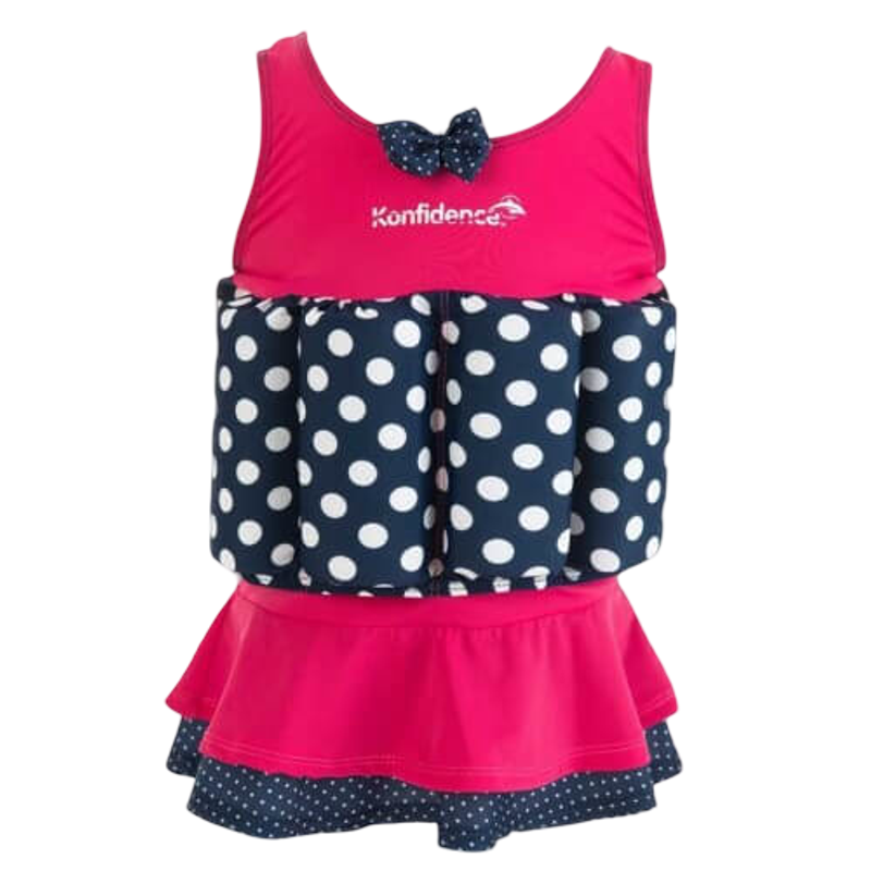 Konfidence™ Floatsuit - Pink & Navy Polka - 1-2 Years