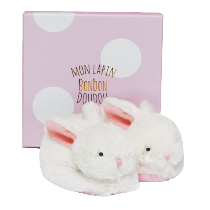 Doudou et Campagnie Lapin Bonbon Booties with Rattle - Pink 0-6m