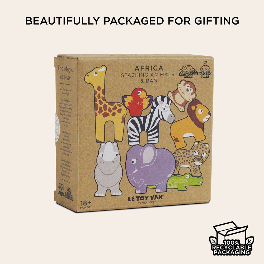 Le Toy Van Africa Stacking Animals & Bag - 10 Piece (6) FSC 100%