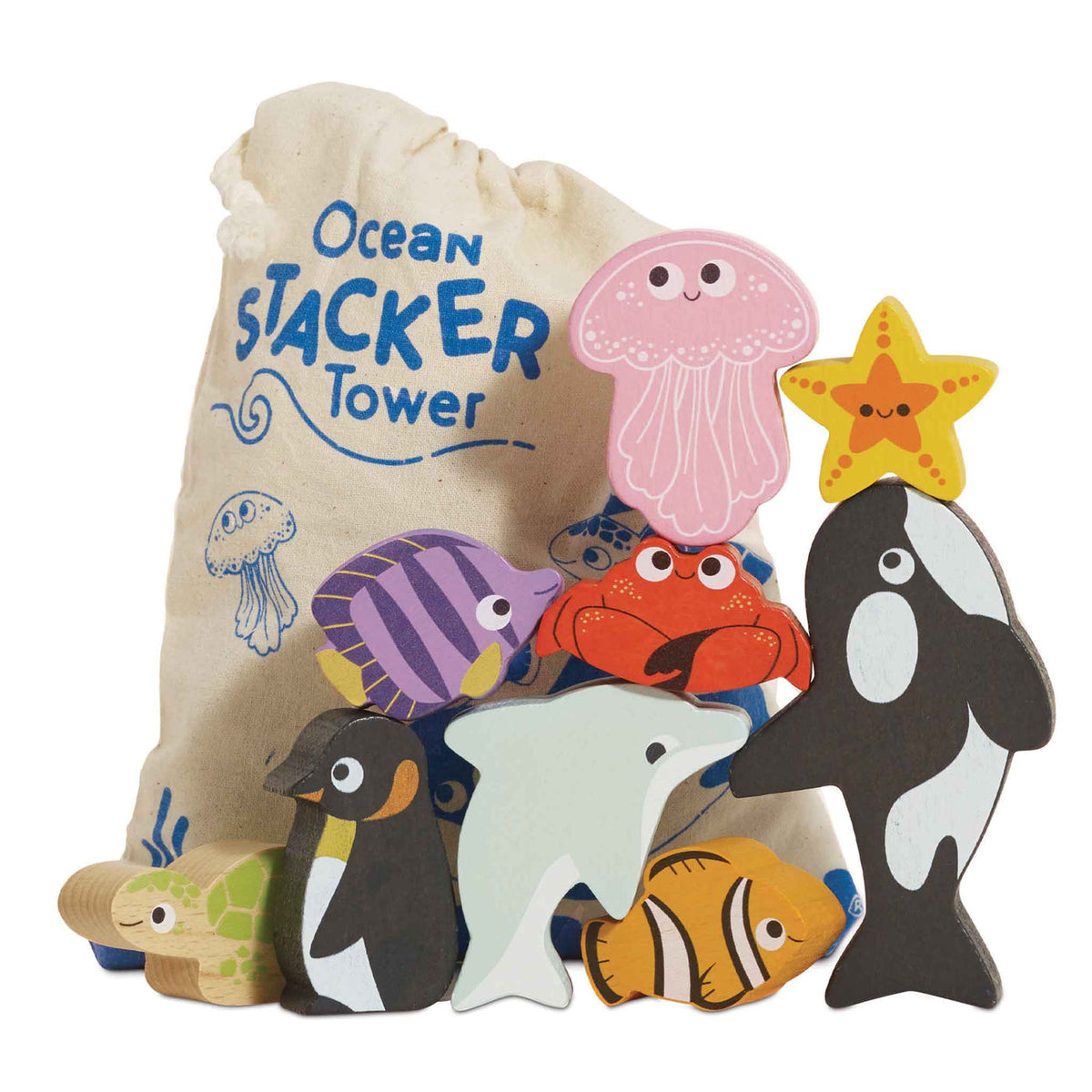 Le Toy Van Ocean Life Stacking Animals & Bag - 10 Piece (6) FSC 100%
