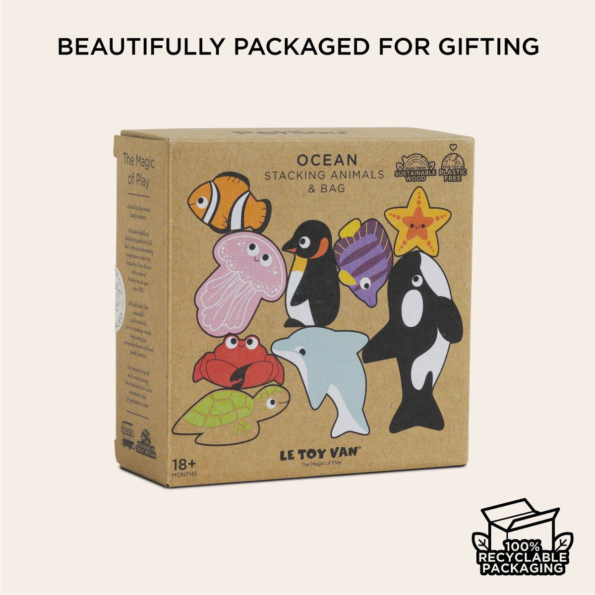 Le Toy Van Ocean Life Stacking Animals & Bag - 10 Piece (6) FSC 100%