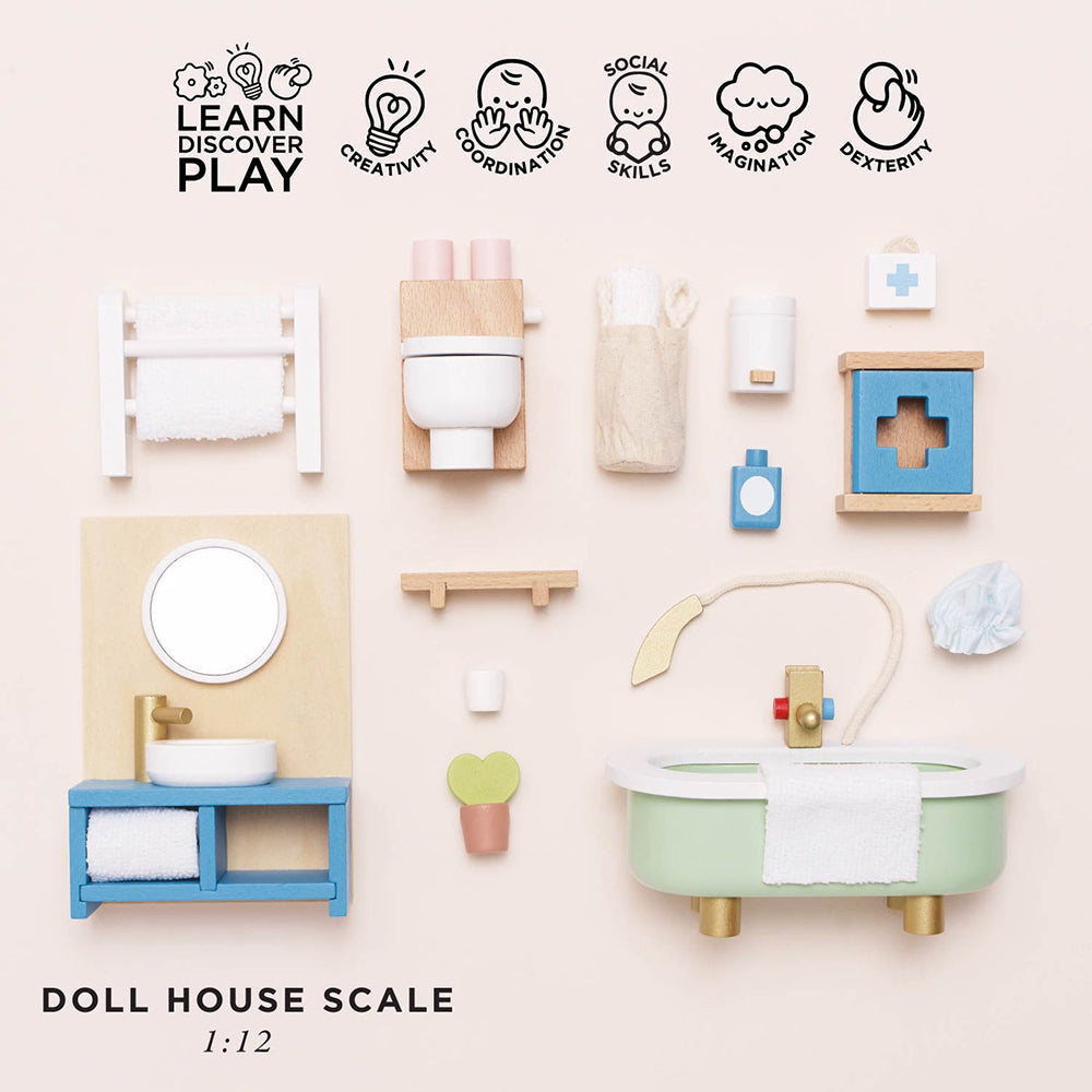 Le Toy Van Wooden Dolls house Bathroom Furniture - 19 Pc (4) FSC 100%