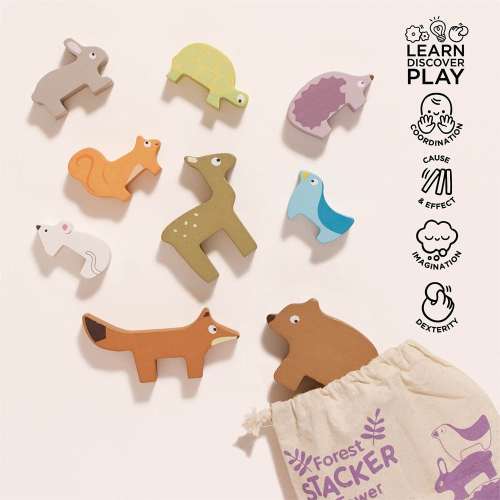 Le Toy Van Woodland Stacking Forest Animals & Bag - 10 Pc (6) FSC 100%