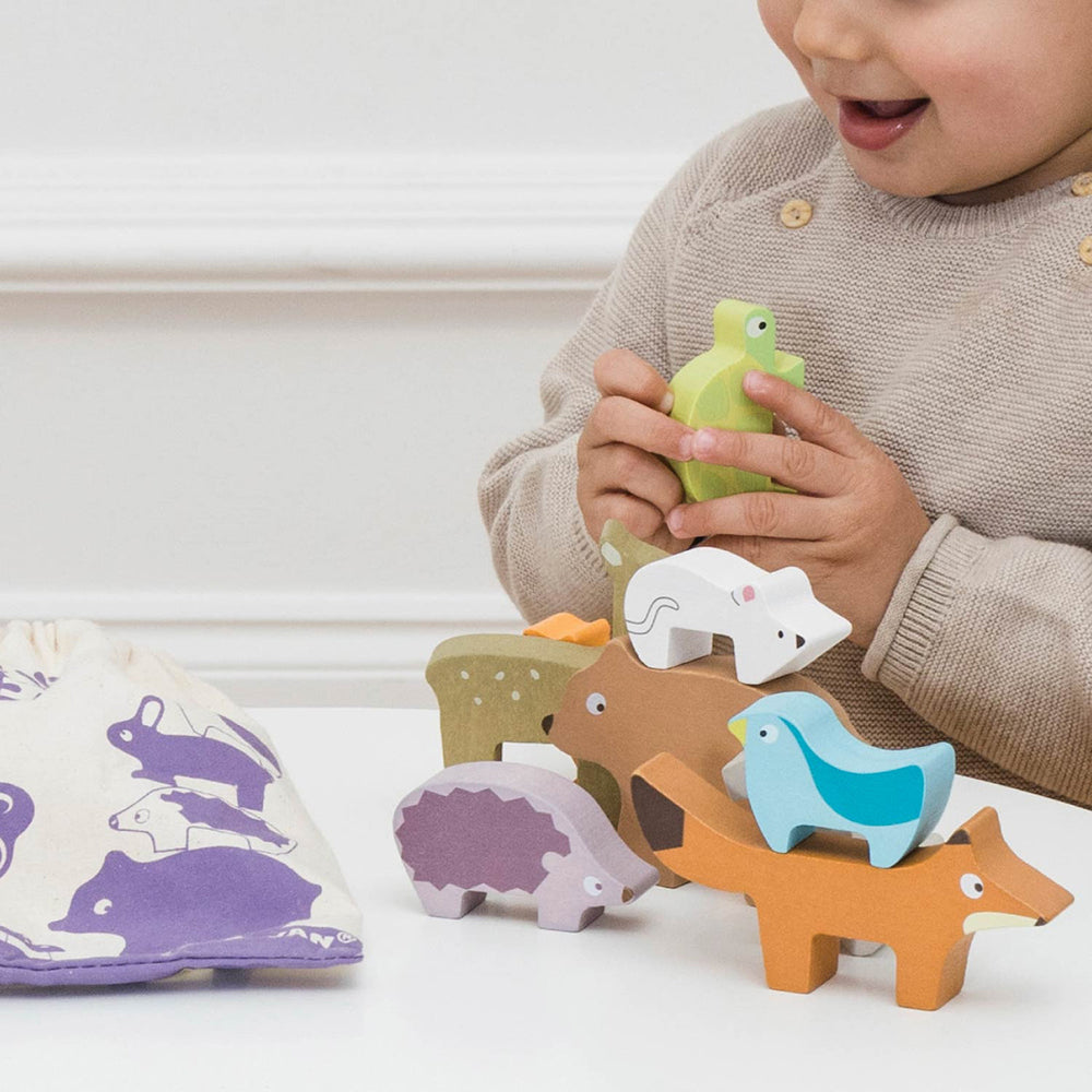 Le Toy Van Woodland Stacking Forest Animals & Bag - 10 Pc (6) FSC 100%