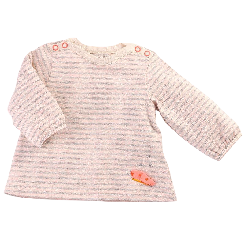 Moulin Roty Les Tartempois Nelly Pink & Grey Striped T-Shirt