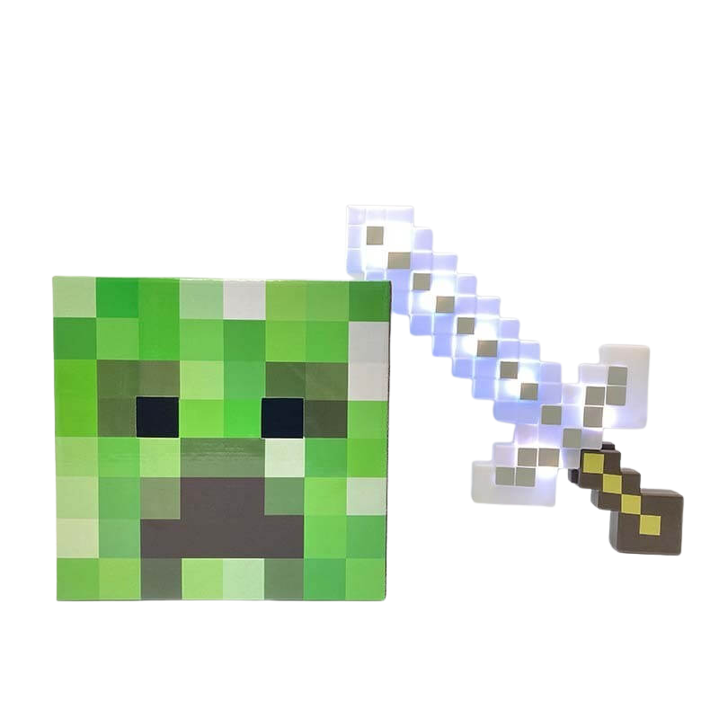 Pixel Art Toy Light-Up Adventure Sword + Creeper Cardboard Head Toy Set