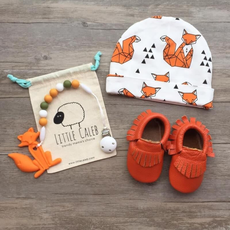 Little Caleb Moccasins - Classic Electric Coral Leather Moccasins