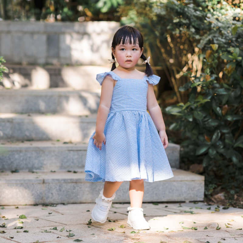 Cotton Pigs Little Girl's Blue Gingham Flutter Sleeve Dress