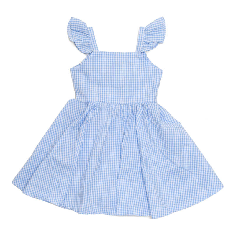 Cotton Pigs Little Girl's Blue Gingham Flutter Sleeve Dress