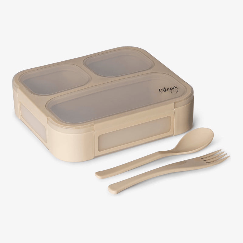 Citron Lunch Box with Fork & Spoon - Beige