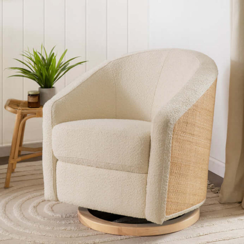 Babyletto Madison Swivel Glider - Ivory Boucle & Cane (with Light Wood Base)