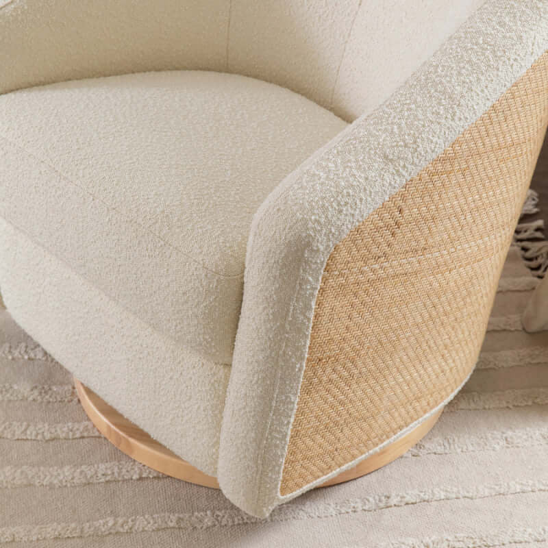Babyletto Madison Swivel Glider - Ivory Boucle & Cane (with Light Wood Base)