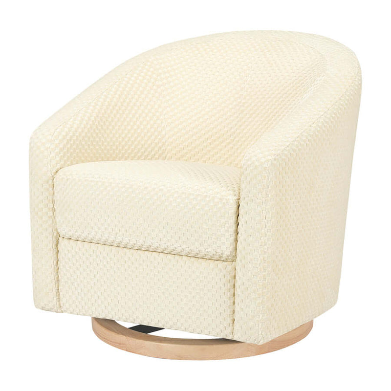 Babyletto Madison Swivel Glider - Ivory Velvet Checker with Light Wood Base