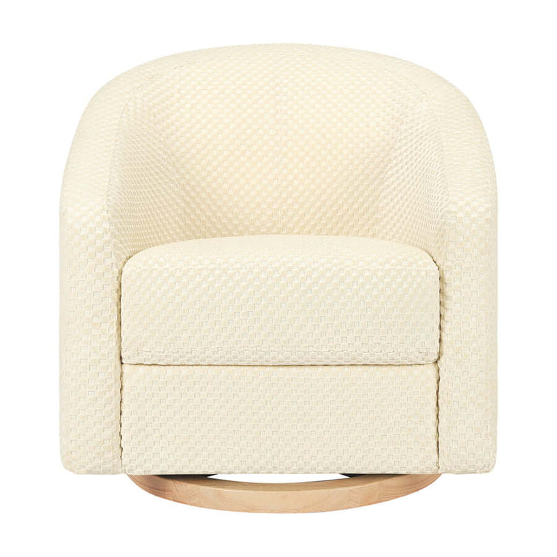 Babyletto Madison Swivel Glider - Ivory Velvet Checker with Light Wood Base