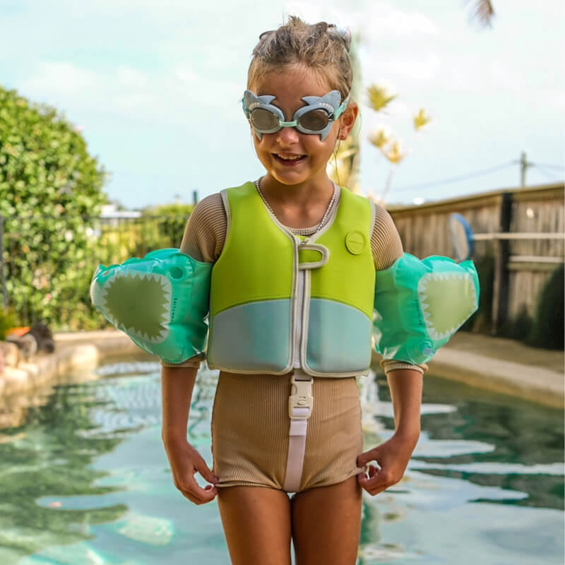 SUNNYLiFE Mini Swim Goggles - Salty the Shark Aqua