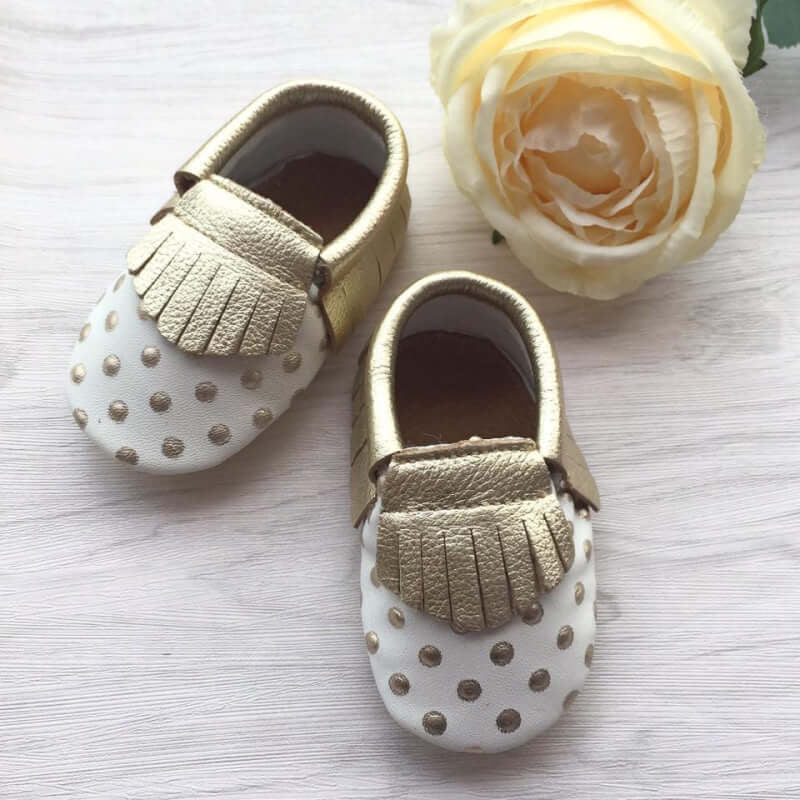Little Caleb Moccasins - Polka Dots Leather Moccasins