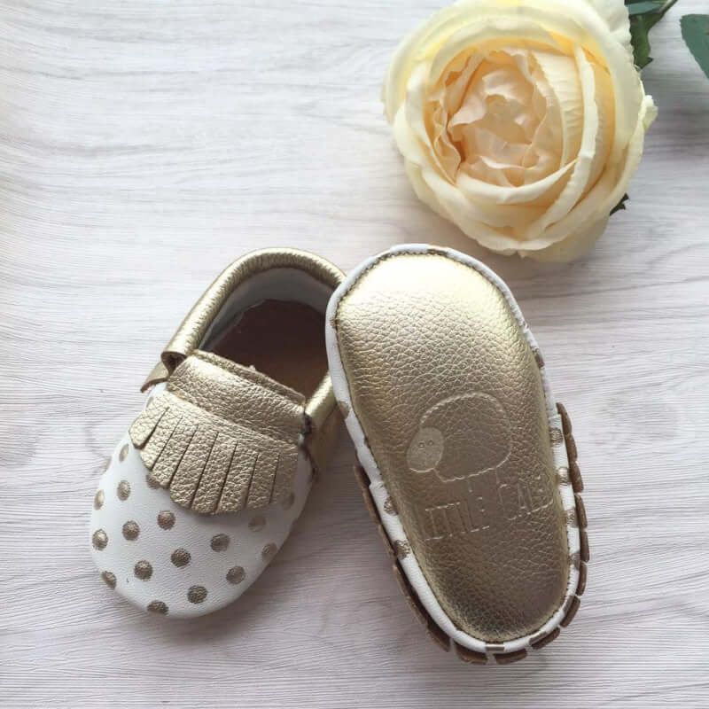 Little Caleb Moccasins - Polka Dots Leather Moccasins