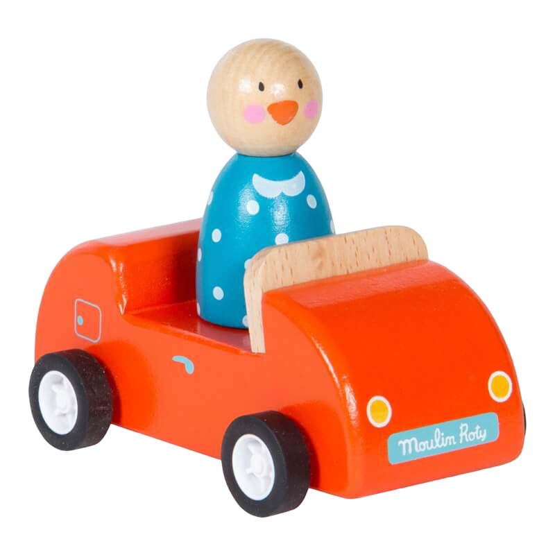 Moulin Roty La Grande Famille Wooden Red Car with Goose 11cm