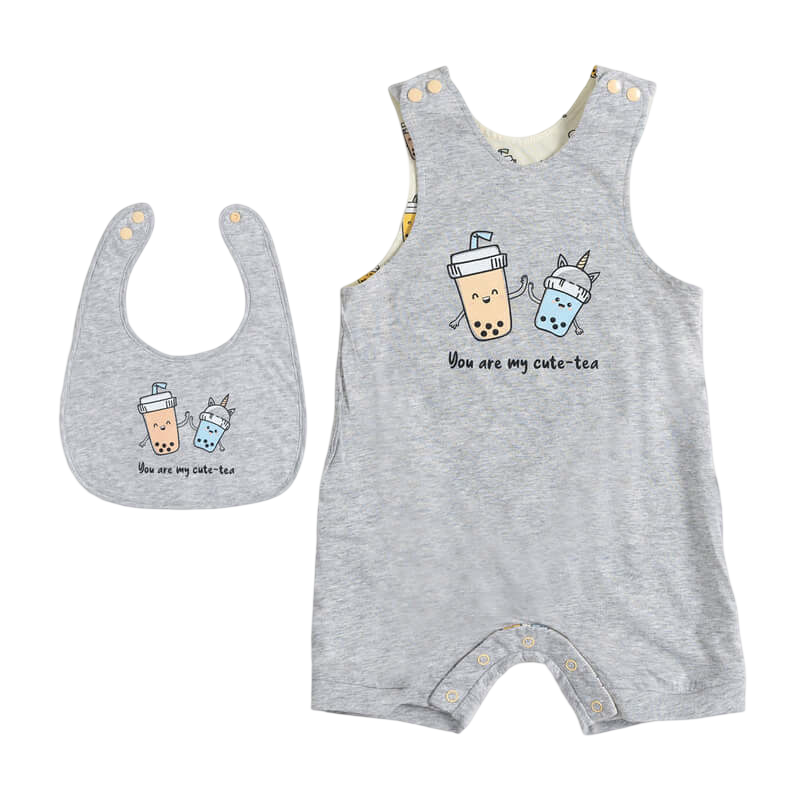 Cotton Pigs Mummy and Me Bubble Tea Romper Bib Gift Set