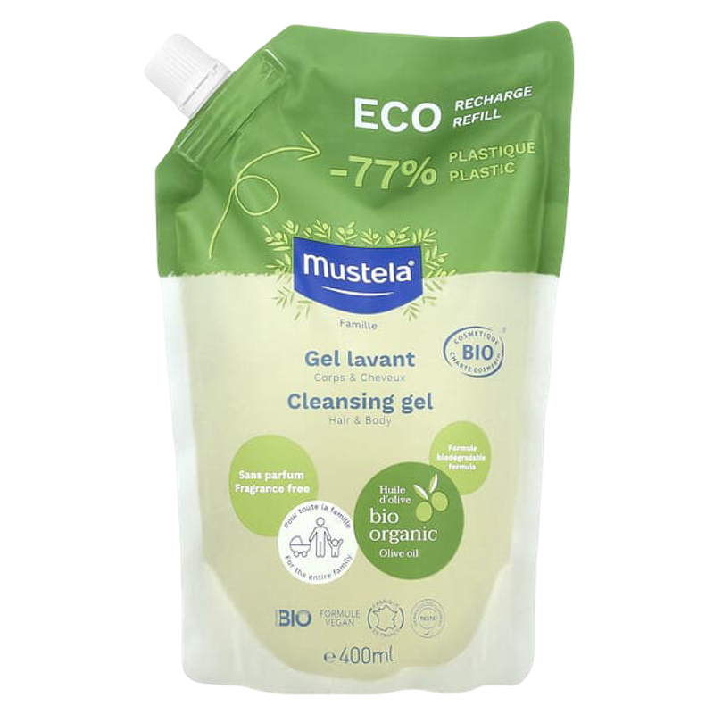 Mustela Eco Recharge Refill Family Cleansing Gel Hair & Body Fragrance Free 400 ml