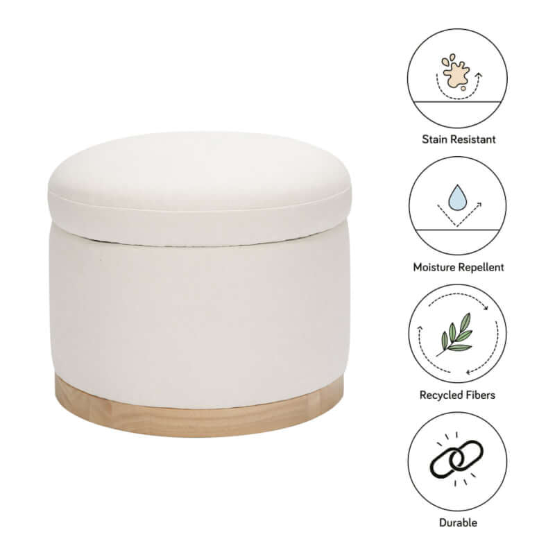 Babyletto Naka Storage Ottoman - Performance Cream Eco-Weave with Light Wood Base