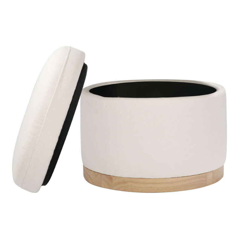 Babyletto Naka Storage Ottoman - Performance Cream Eco-Weave with Light Wood Base