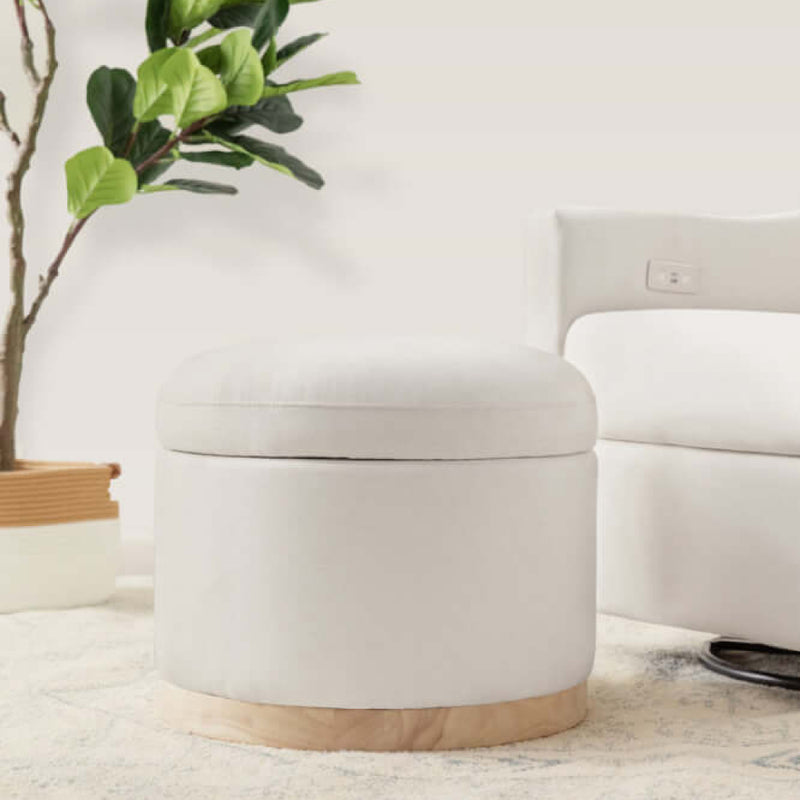 Babyletto Naka Storage Ottoman - Performance Cream Eco-Weave with Light Wood Base