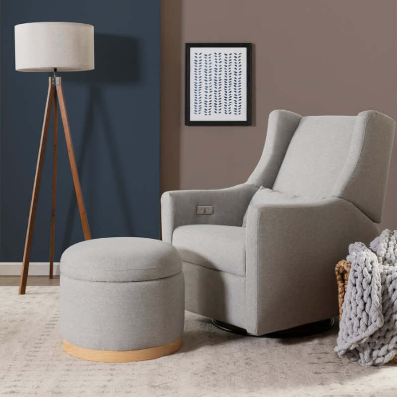 Babyletto Naka Storage Ottoman - Performance Grey Eco-Weave with Light Wood Base