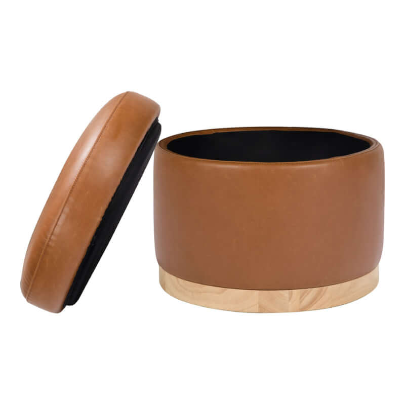 Babyletto Naka Storage Ottoman - Vegan Tan Leather with Light Wood Base